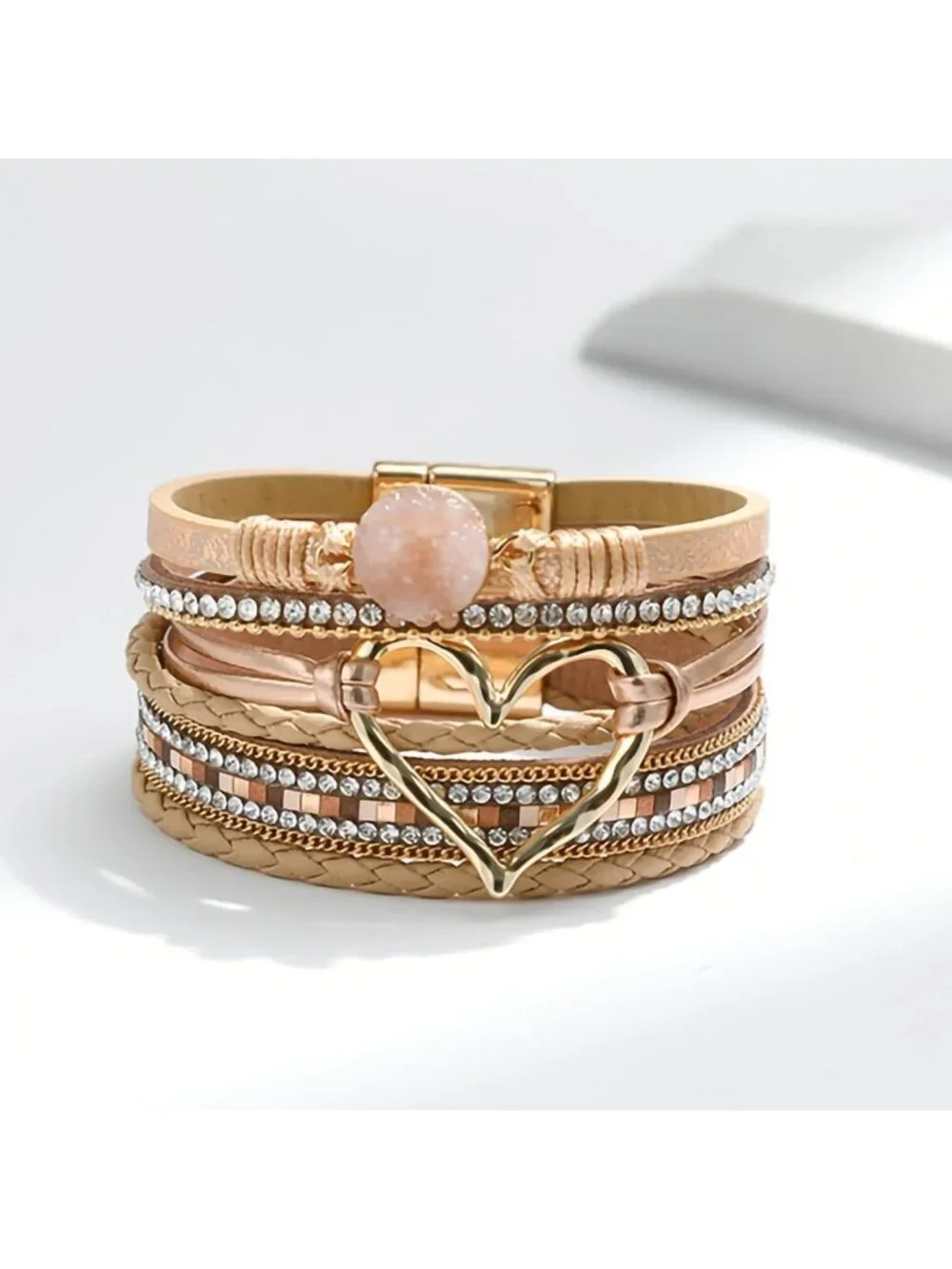 Boho Western Leather Wrap Bracelet for Women, Layered Cuff Jewelry Accessory
